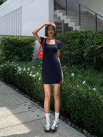 Load image into Gallery viewer, Stretch Bodycon Tee Dress in Navy
