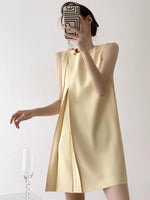 Load image into Gallery viewer, Long Bow Pleat Shift Dress in Yellow
