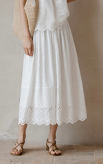 Load image into Gallery viewer, Eyelet Floral Midi Skirt in White
