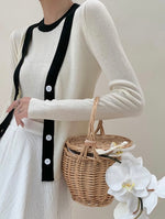 Load image into Gallery viewer, Contrast Edge Ribbed Cardigan in White
