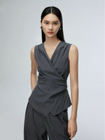 Load image into Gallery viewer, Crepe Wrap Tie Top in Grey
