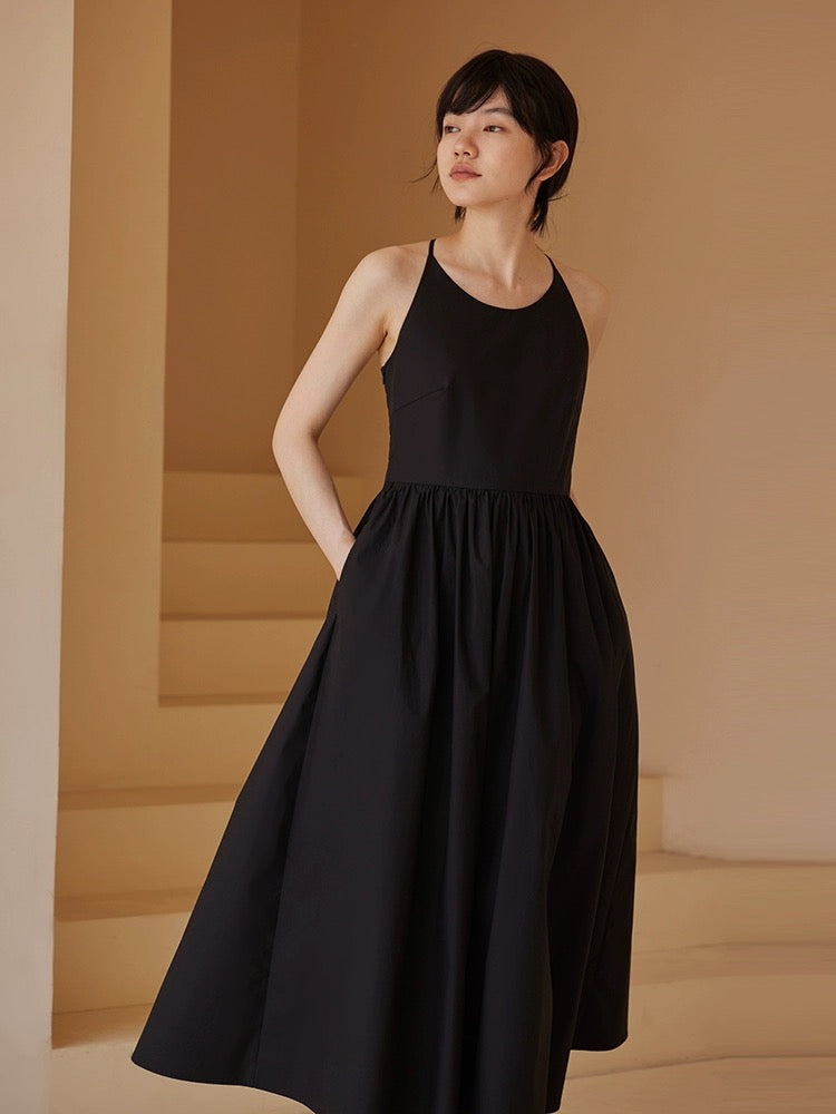 Cross Back Pocket Maxi Dress in Black