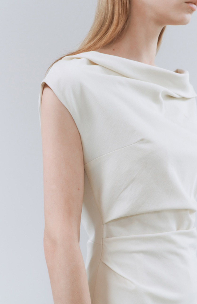 Korean Wide Shoulder Sheath Midi Dress [2 Colours]