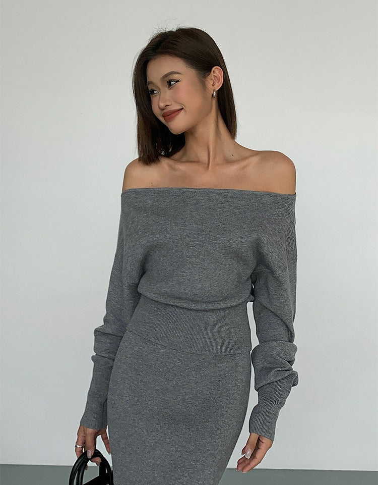 Off Shoulder Knitted Sweater [2 Colours]