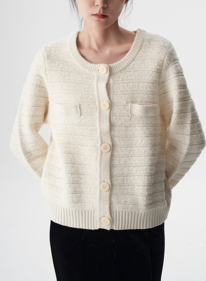 Relaxed Wool Cardigan in Cream