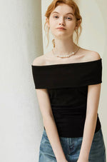 Load image into Gallery viewer, Off Shoulder Foldover Top in Black
