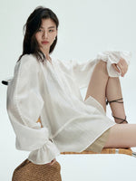 Load image into Gallery viewer, Tencel Blend Blouson Blouse in White

