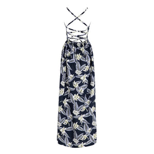 Drop Back Criss Cross Floral Dress in Navy