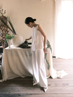 Load image into Gallery viewer, Beaded Top + Wide Leg Trousers Set in White
