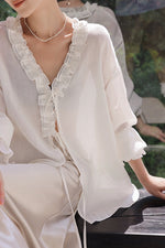 Load image into Gallery viewer, Tencel Blend Flute Blouse // Shorts in White
