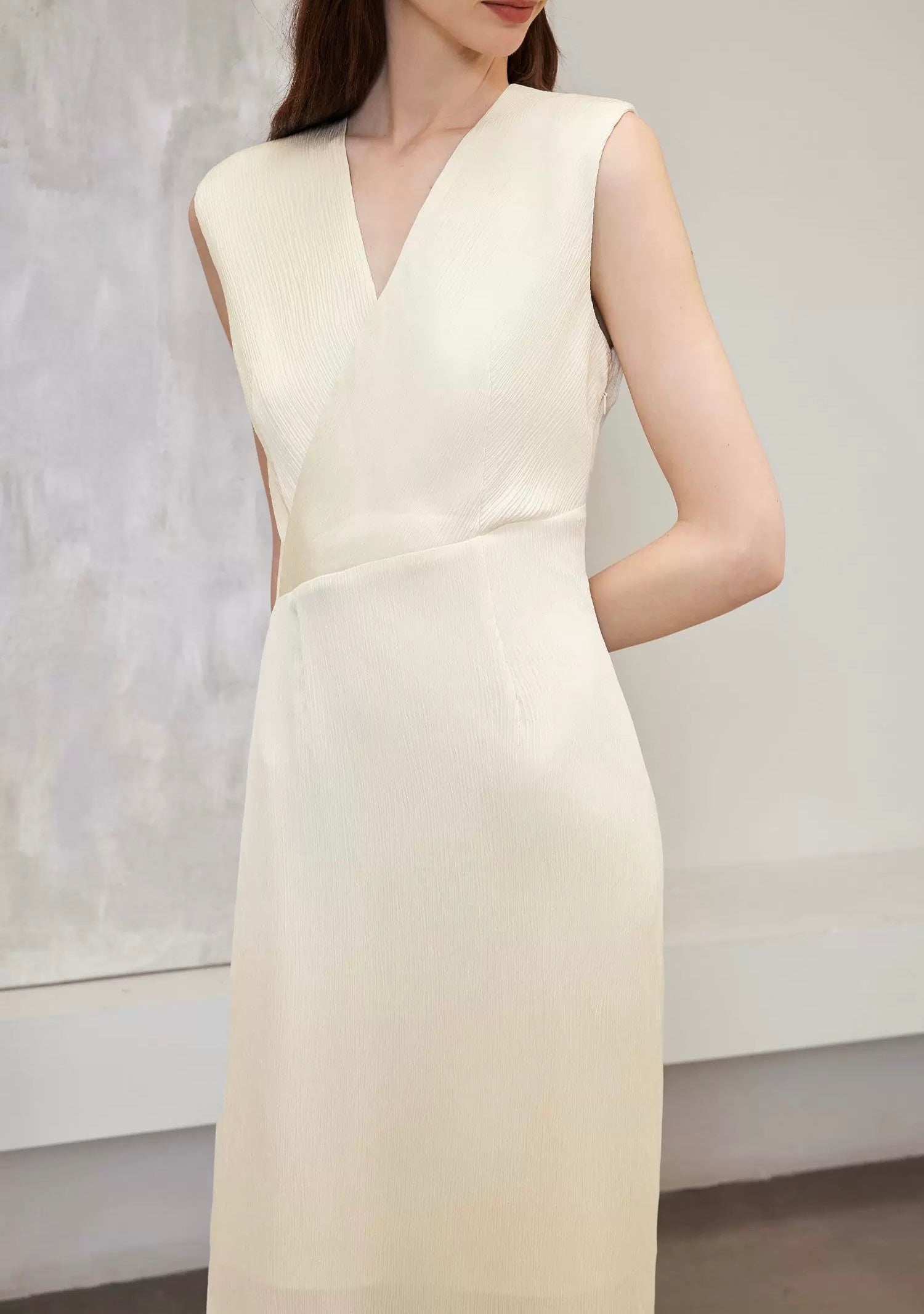 Textured Crepe Dress in Cream