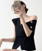 Load image into Gallery viewer, Asymmetric Origami Top in Black
