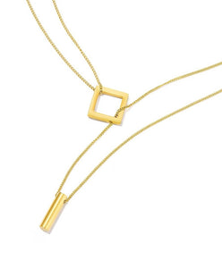 Double Chain Square Pendant Necklace