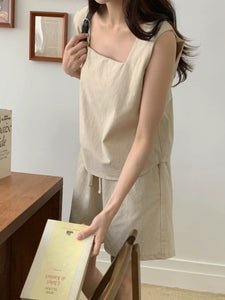 Korean Linen Tank Top + Shorts Set [3 Colours]