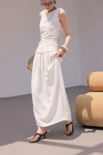 Load image into Gallery viewer, Cotton Blend Tie Top // Maxi Skirt in Cream
