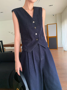 Denim Tuxedo Vest in Navy