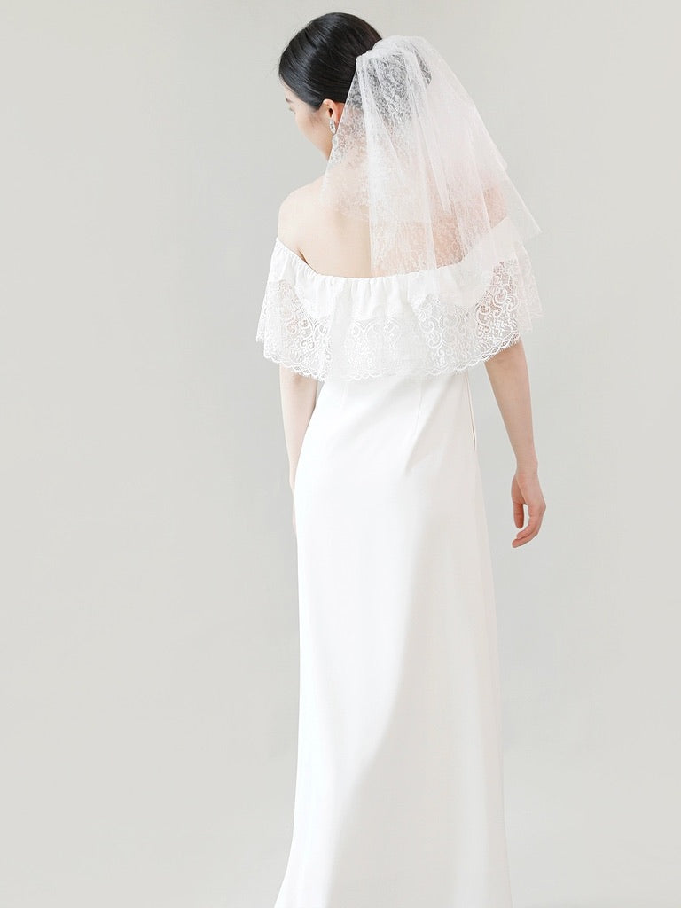Off Shoulder Lace Gown in White