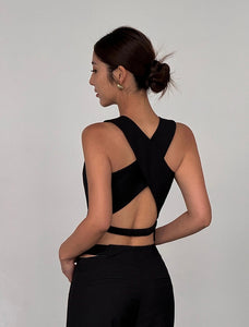 Back Cutout Tailored Vest in Black