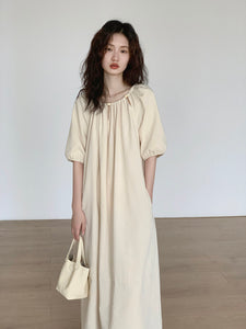 2-Way Relaxed Pocket Maxi Dress in Cream