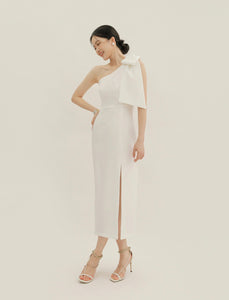 [Ready to Ship] Toga Bow Slit Midi Dress in White