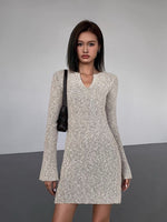 Load image into Gallery viewer, Melange Knitted Mini Dress in Greige
