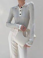 Load image into Gallery viewer, Ribbed Striped Collar Top in White
