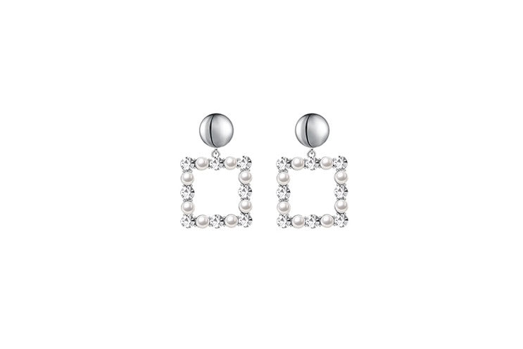 Square Drop Diamante Pearl Earrings