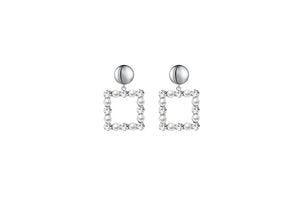 Square Drop Diamante Pearl Earrings