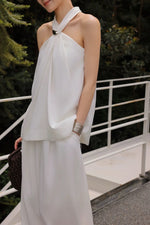 Load image into Gallery viewer, Halter Embellished Top // Trousers Set in Off White
