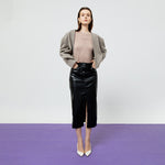 Load image into Gallery viewer, Dahlia Faux Leather Midi Skirt in Black
