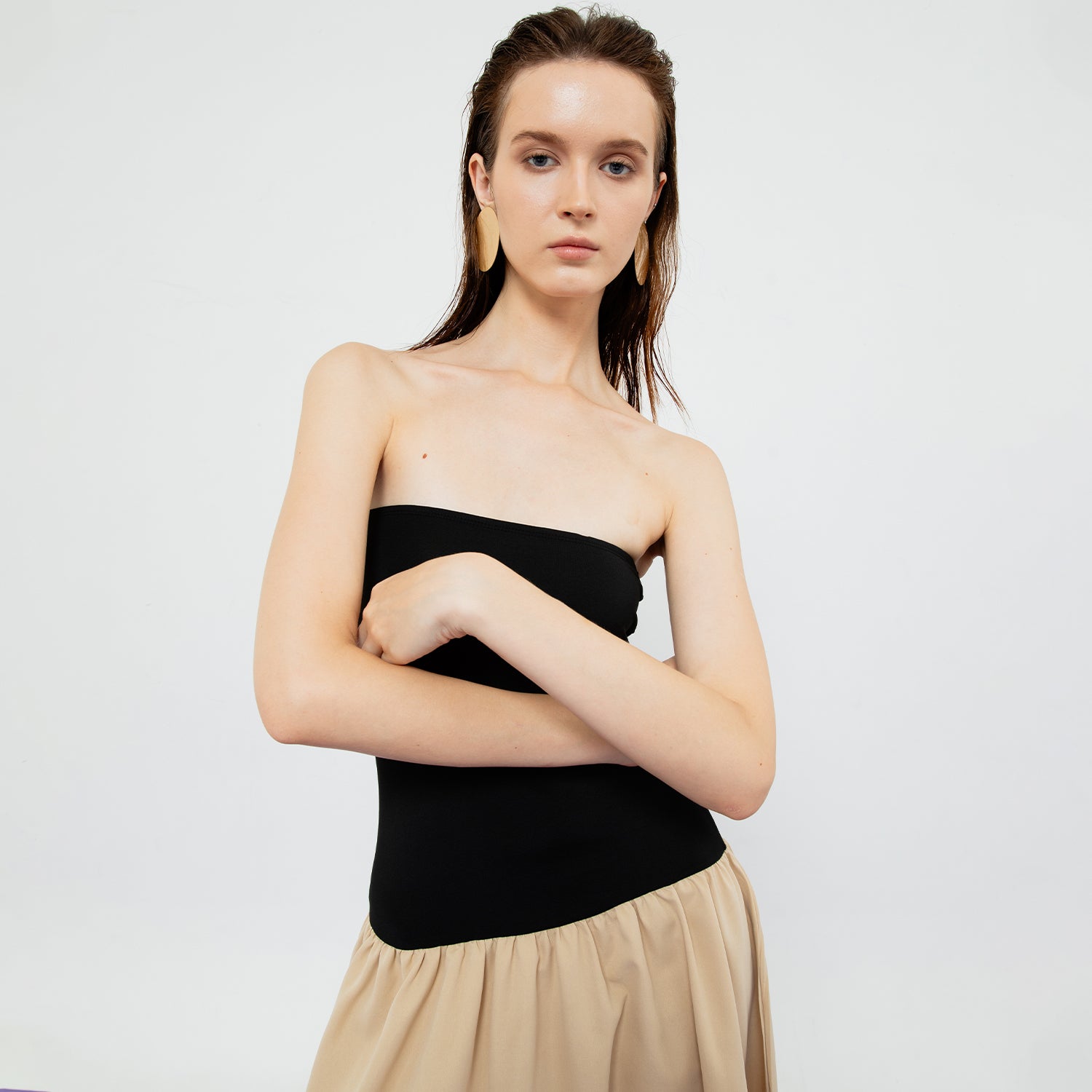 Dakota Bustier Dress in Black/Beige