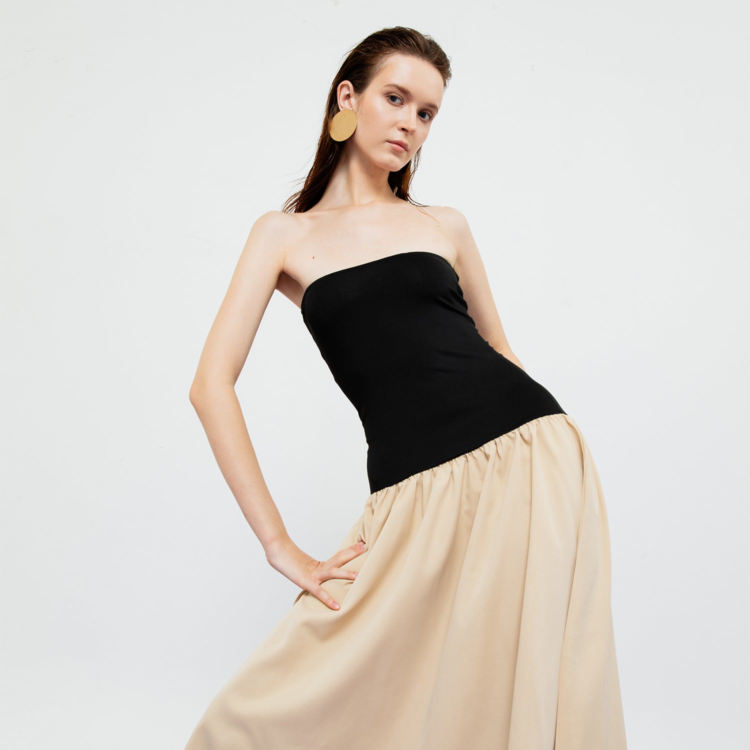 Dakota Bustier Dress in Black/Beige