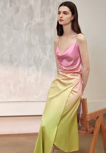 Ombre Drape Wrap Cami Dress in Pink/Yellow