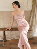 Load image into Gallery viewer, Satin Bustier Bow Gown in Pink

