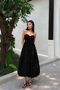 Cross Tie Back Bubble Maxi Dress in Black