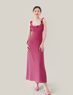 Load image into Gallery viewer, Ruffle Drop Tie Back Maxi Dress in Pink
