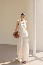 Load image into Gallery viewer, Tencel Wrap Embellished Top // Trousers Set in Cream
