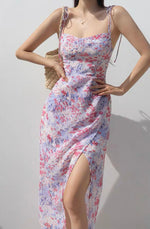Load image into Gallery viewer, Cies Floral Wrap Tie Strap Slit Dress in Pink

