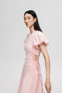 Tencel Puff Sleeve Cutout Dress in Pink