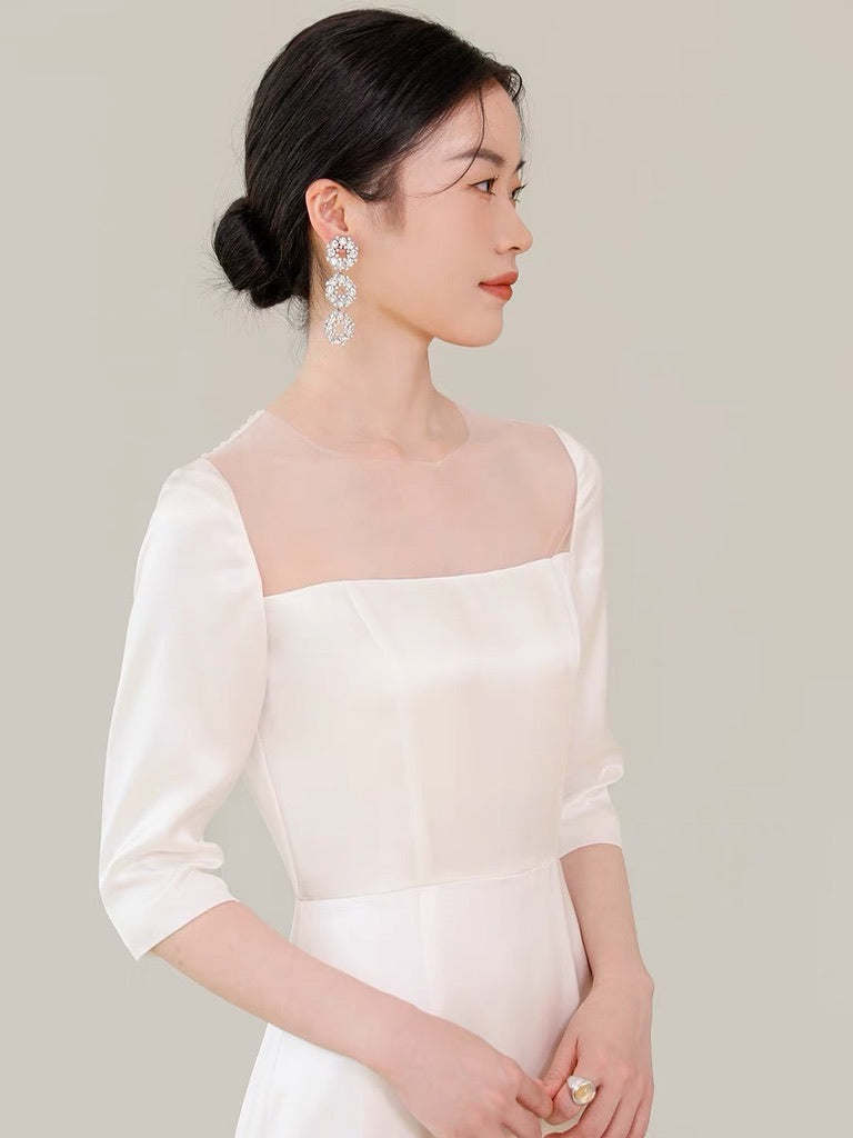 Tailored Sheen Maxi Dress in White