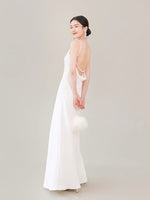 Load image into Gallery viewer, Drop Back Bead Drape Gown in White
