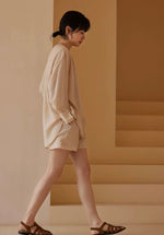 Load image into Gallery viewer, Tencel Blouse + Shorts Set in Beige
