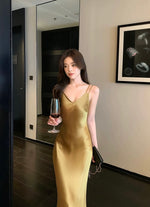 Load image into Gallery viewer, Double Cami Strap Satin Gown in Gold
