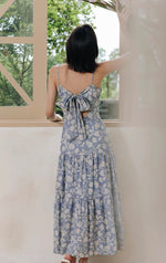 Load image into Gallery viewer, Tie Back Floral Panel Maxi Dress in Blue
