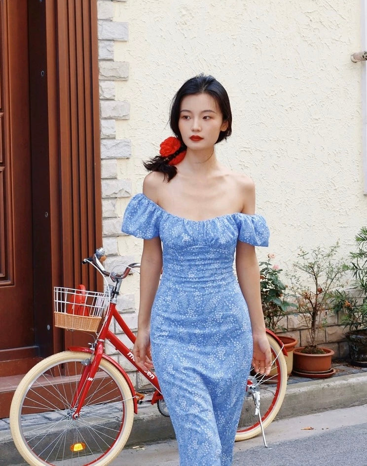 2-Way Floral Shift Dress in Blue