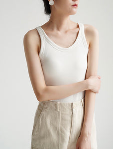 Classic Padded Stretch Tank Top in White