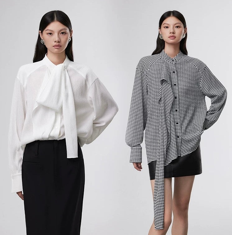 Oversized Ribbon Crepe Blouse [2 Colours]