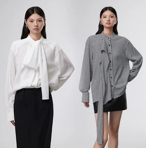 Oversized Ribbon Crepe Blouse [2 Colours]