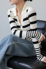 Load image into Gallery viewer, Multi Striped Cardigan Top in White/Black
