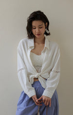 Load image into Gallery viewer, Lace Trim Oversized Shirt in White
